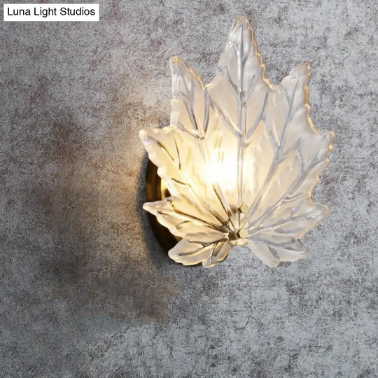 Personality Glass Maple Leaf Pure Copper Wall Lamp Bedroom Bedside Simple Study Stair Lamps