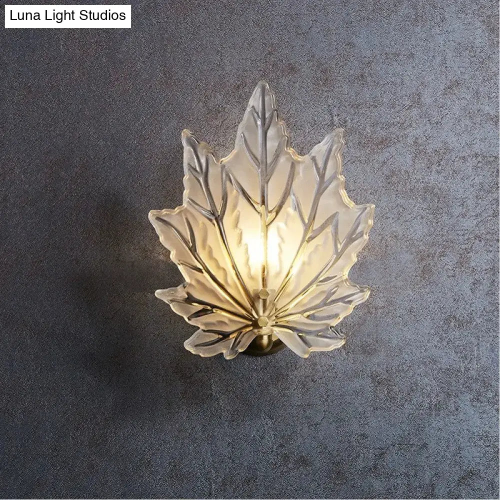 Personality Glass Maple Leaf Pure Copper Wall Lamp Bedroom Bedside Simple Study Stair Wall Lamp / 5W