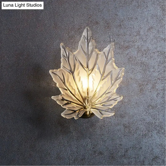 Personality Glass Maple Leaf Pure Copper Wall Lamp Bedroom Bedside Simple Study Stair Wall Lamp / 5W