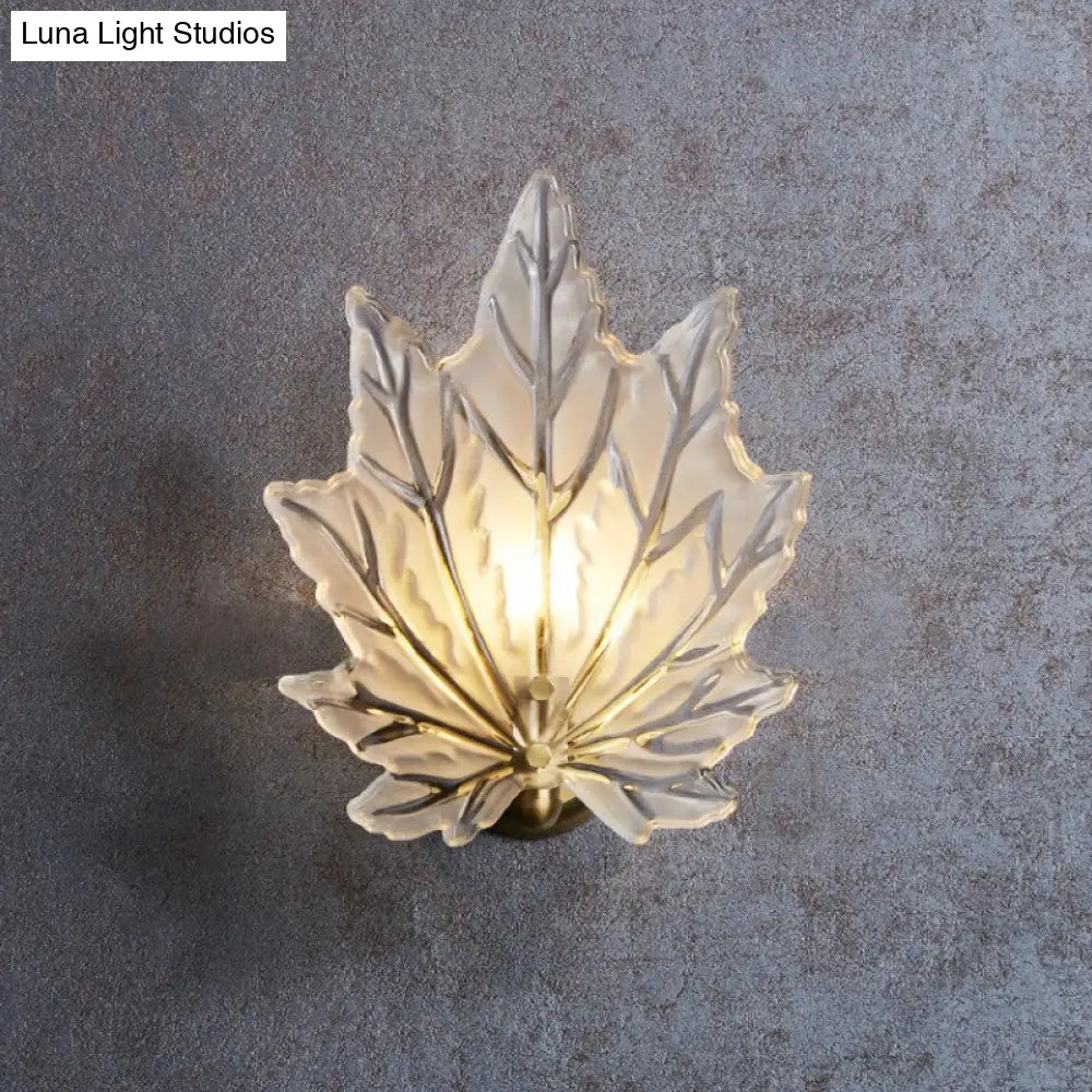 Personality Glass Maple Leaf Pure Copper Wall Lamp Bedroom Bedside Simple Study Stair Lamps