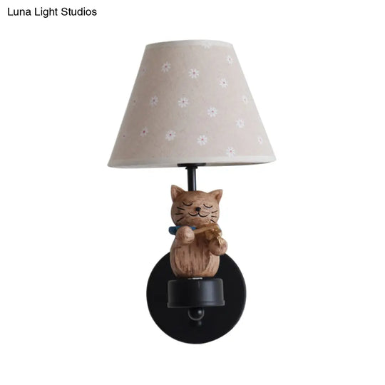 Pet Cat Wall Light - Resin Sconce With Floral Shade For Study Room