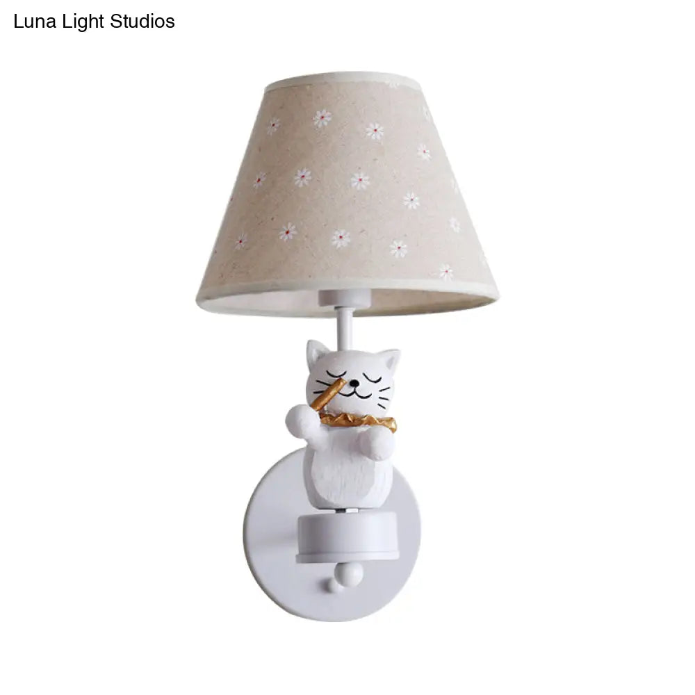 Pet Cat Wall Light - Resin Sconce With Floral Shade For Study Room