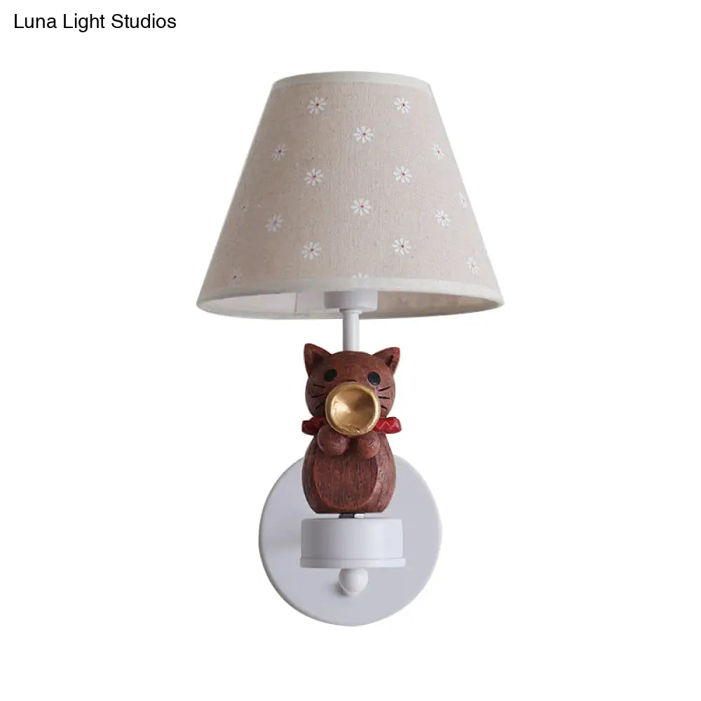 Pet Cat Wall Light - Resin Sconce With Floral Shade For Study Room