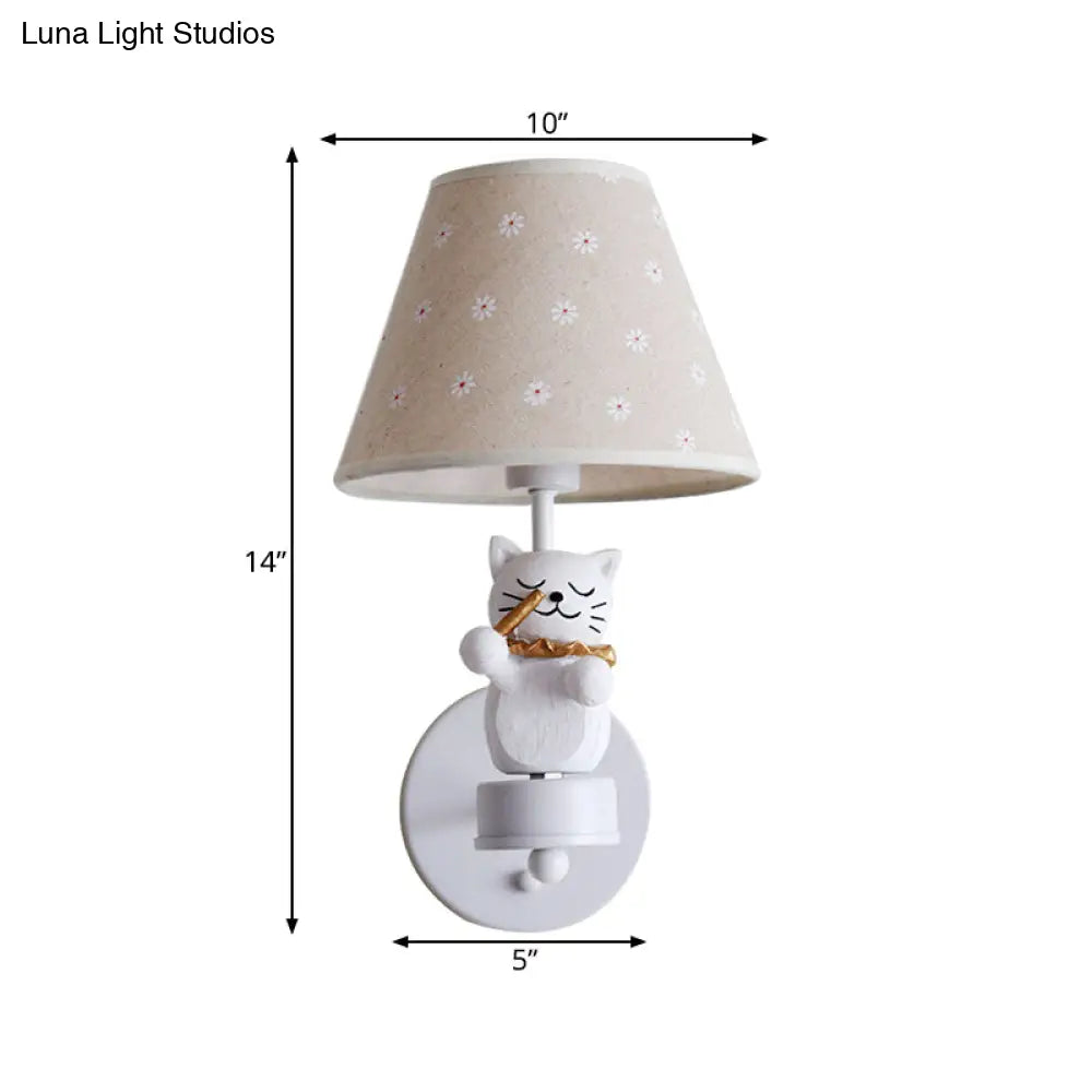 Pet Cat Wall Light - Resin Sconce With Floral Shade For Study Room