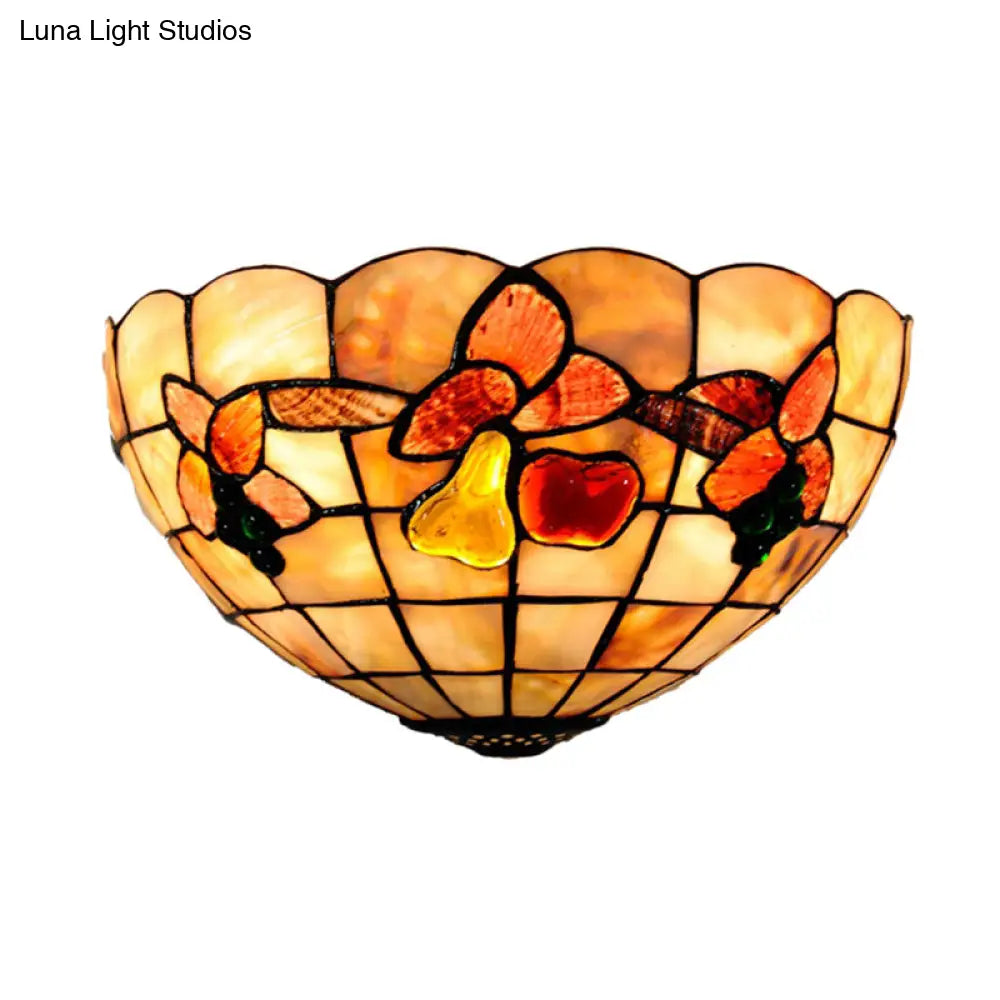 Petal Tiffany Antique Wall Sconce In Beige For Hotel Dining Rooms With Fruits Shell Design