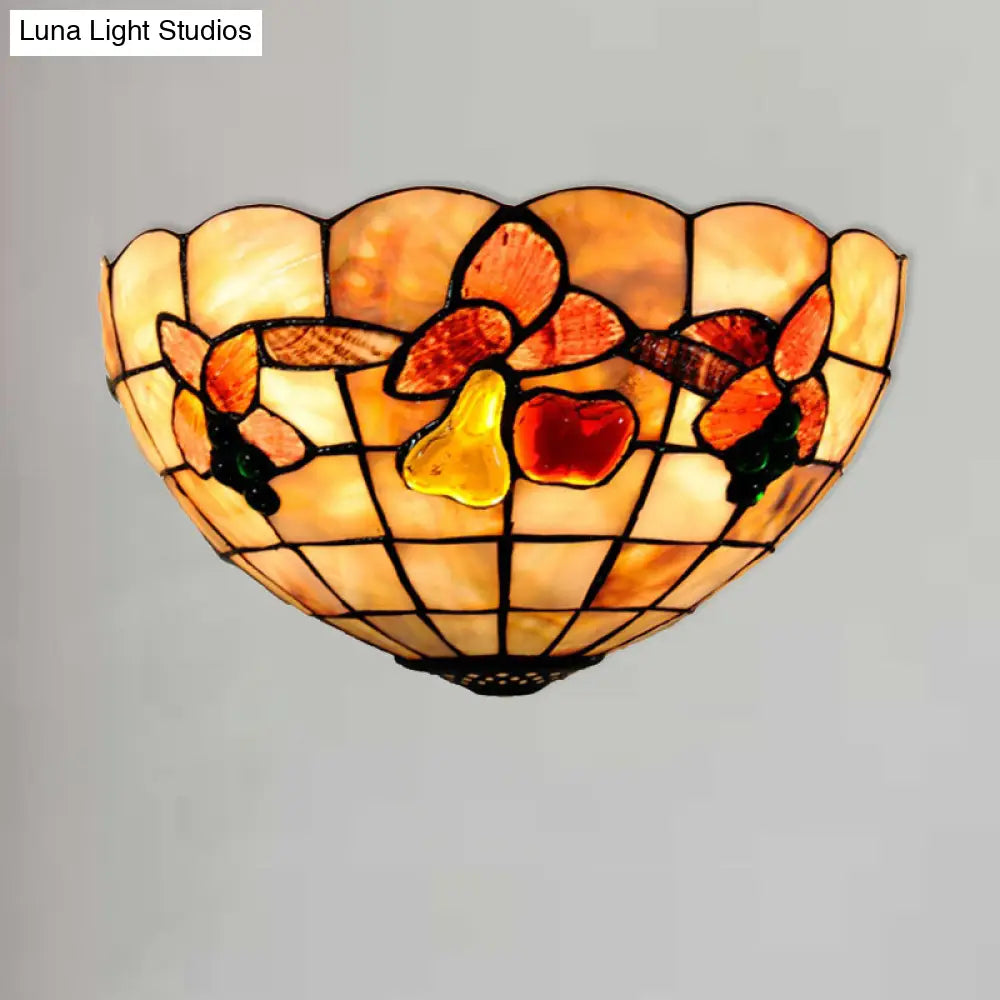 Petal Tiffany Antique Wall Sconce In Beige For Hotel Dining Rooms With Fruits Shell Design