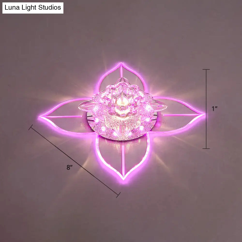Petals Led Ceiling Light: Flower Crystal Flush-Mount Fixture Clear / Pink