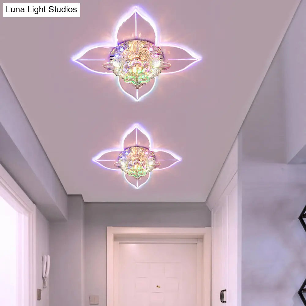 Petals Led Ceiling Light: Flower Crystal Flush - Mount Fixture