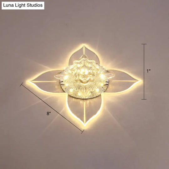 Petals Led Ceiling Light: Flower Crystal Flush-Mount Fixture Clear / Warm