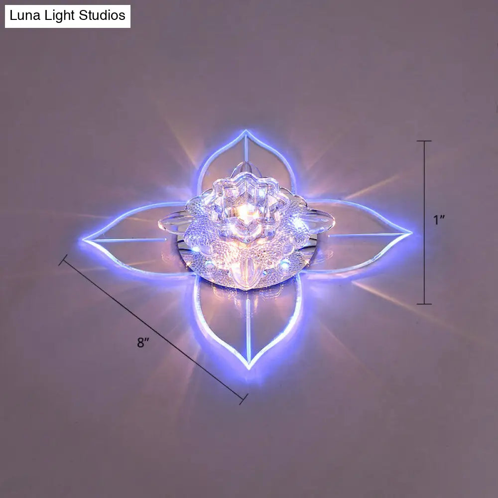 Petals Led Ceiling Light: Flower Crystal Flush-Mount Fixture Clear / Blue