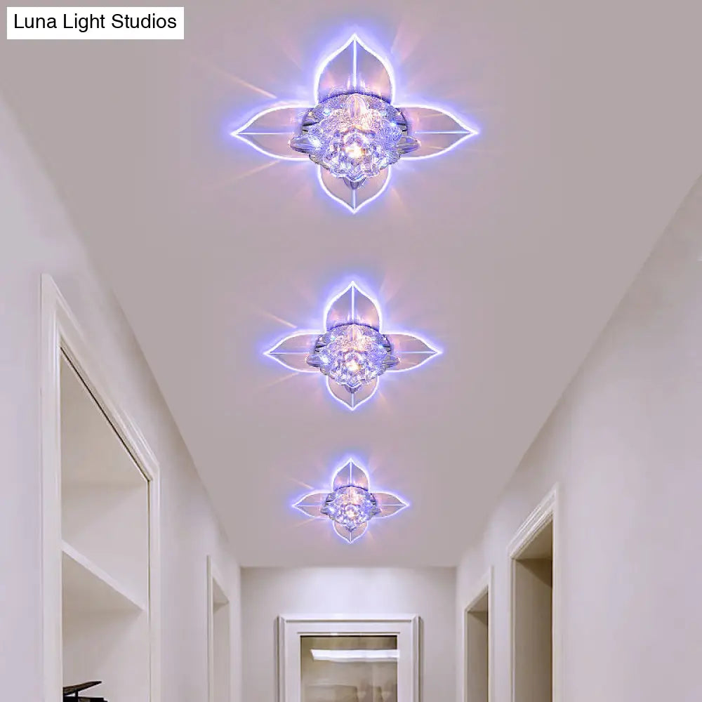 Petals Led Ceiling Light: Flower Crystal Flush - Mount Fixture