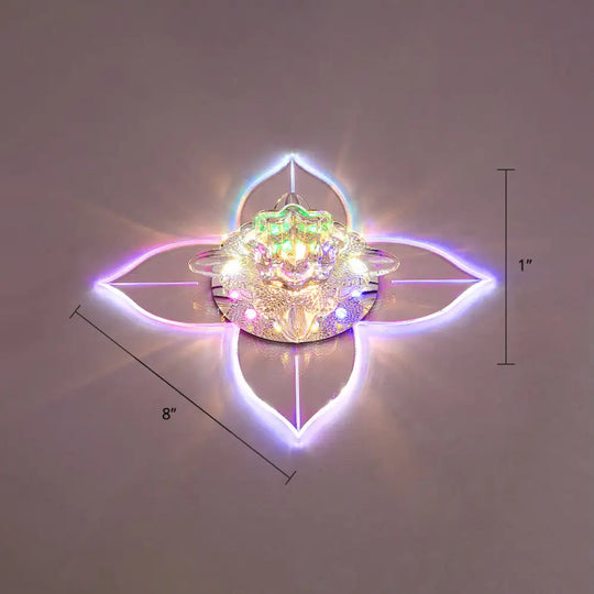 Petals Led Ceiling Light: Flower Crystal Flush - Mount Fixture Clear / Multi Color