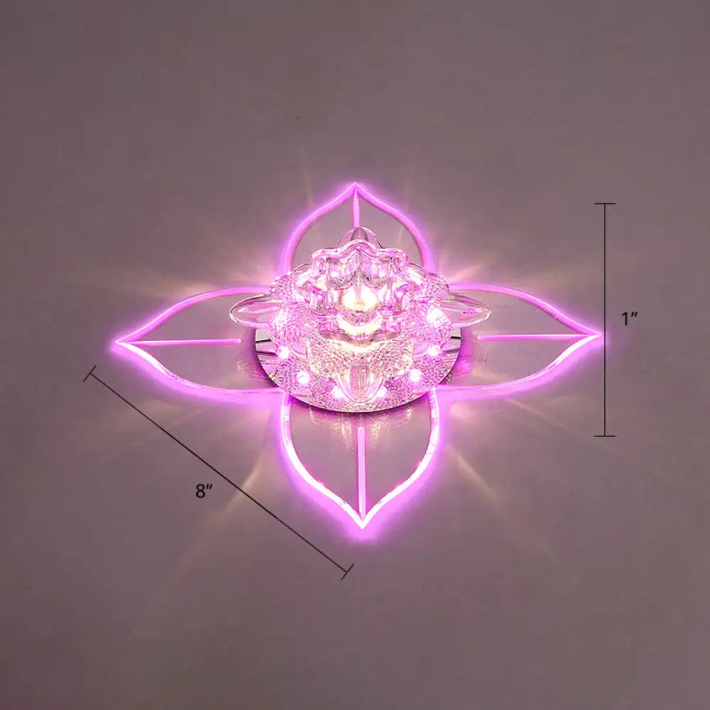 Petals Led Ceiling Light: Flower Crystal Flush - Mount Fixture Clear / Pink