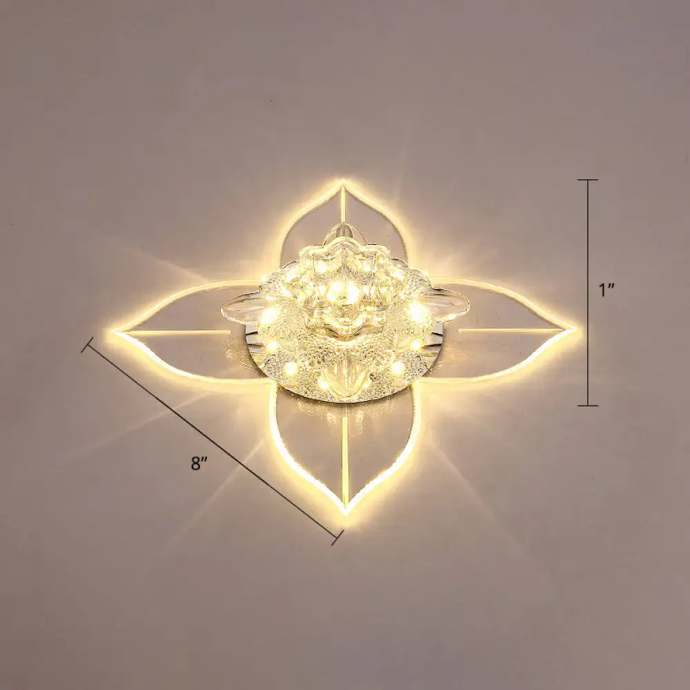 Petals Led Ceiling Light: Flower Crystal Flush - Mount Fixture Clear / Warm