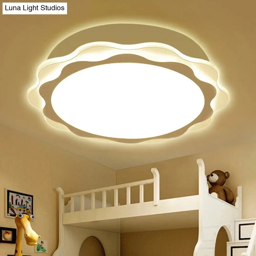 Petite Slim Petal Blossom Flush Led Ceiling Light: Acrylic White Lamp For Kindergarten