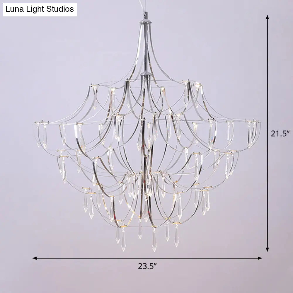 Stylish Crystal Icicle Chandelier With Chrome Finish - Elegant Pendant Light For Living Rooms And