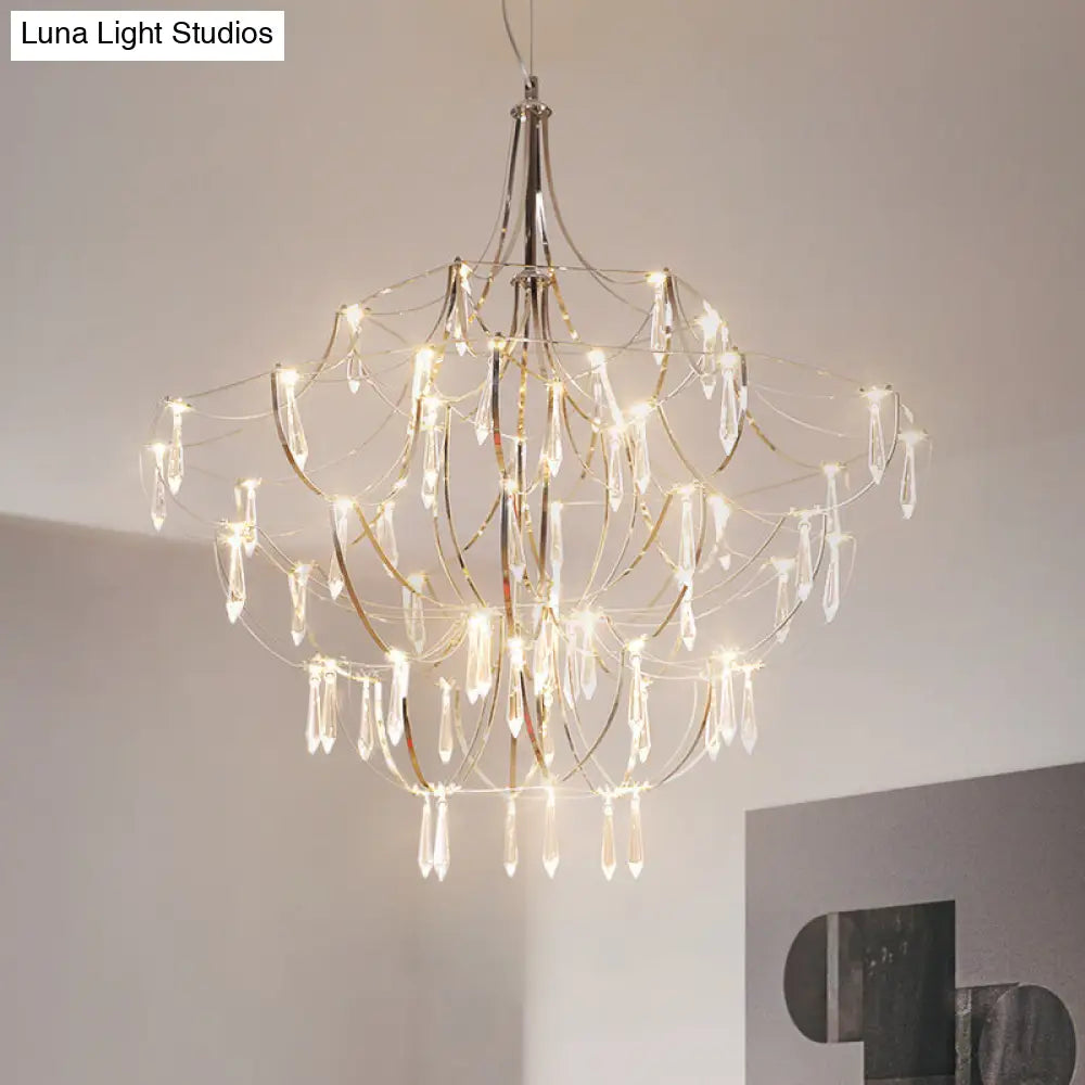 Stylish Crystal Icicle Chandelier With Chrome Finish - Elegant Pendant Light For Living Rooms And