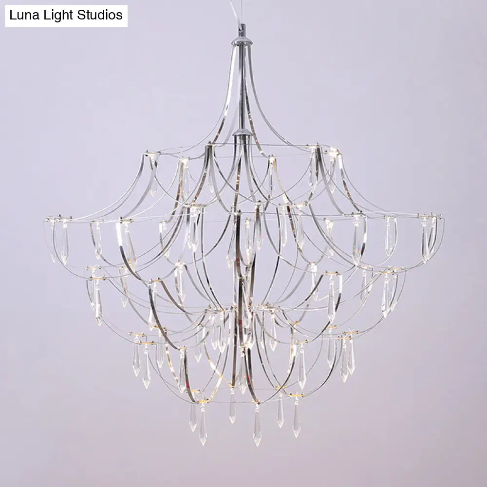 Stylish Crystal Icicle Chandelier With Chrome Finish - Elegant Pendant Light For Living Rooms And