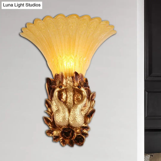 Phoenix Wall Lamp: Traditional Style 1 Head Resin & Amber Glass Sconce Light Gold Finish - Ideal For