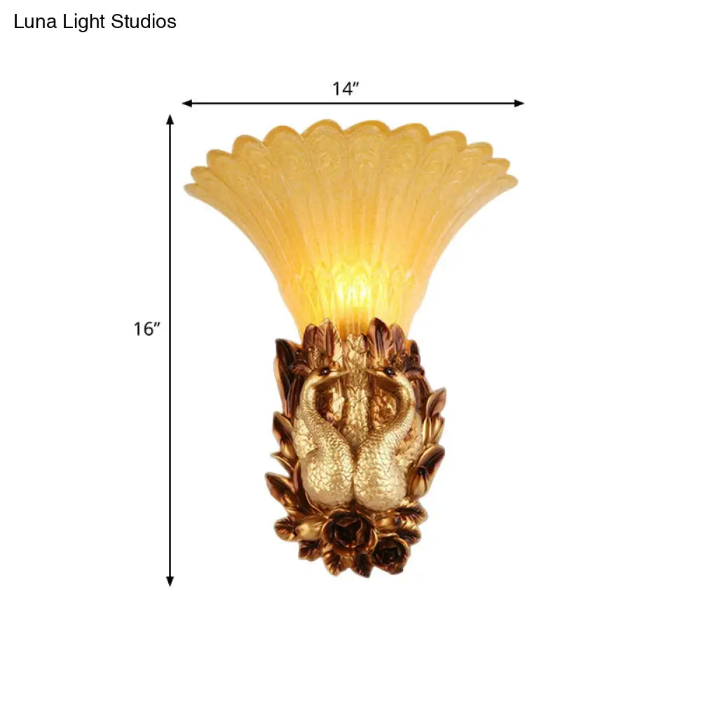 Phoenix Wall Lamp: Traditional Style 1 Head Resin & Amber Glass Sconce Light Gold Finish - Ideal For