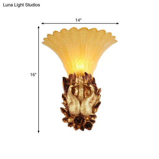 Phoenix Wall Lamp: Traditional Style 1 Head Resin & Amber Glass Sconce Light Gold Finish - Ideal For