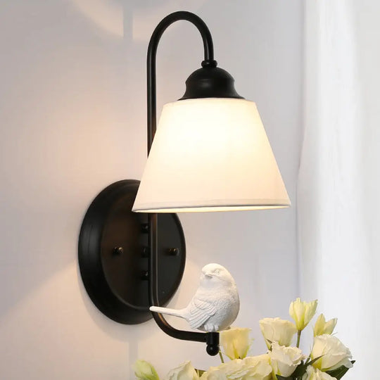 Pigeon Deco Tapered Wall Sconce With Modern Metal Shade Single Head Light Black / Fabric