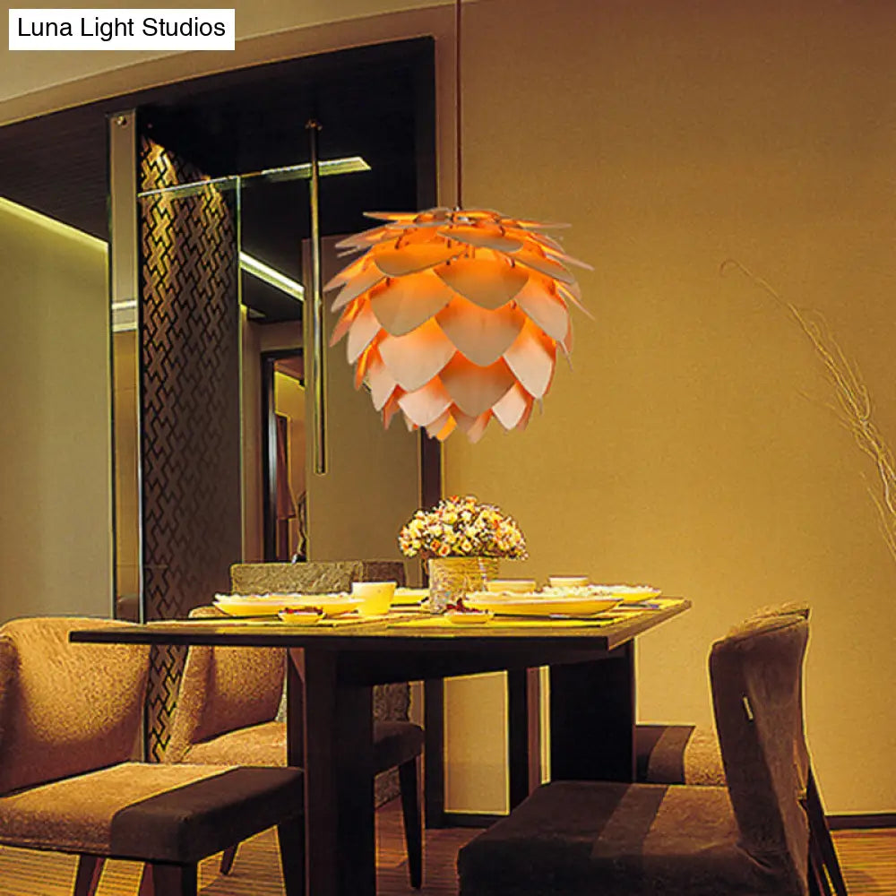 12/18 Country Style Pine Cone Pendant Lamp With Wood And Beige Suspension Light For Dining Table /