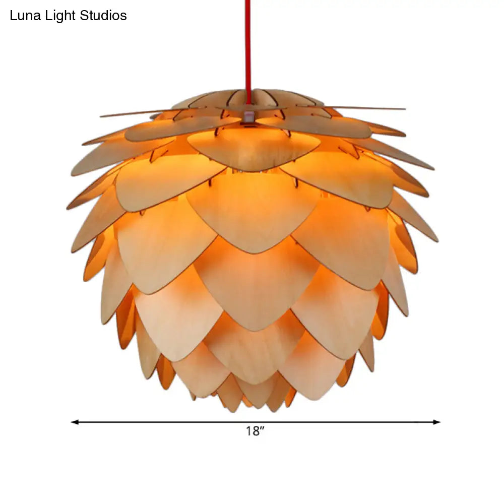 12/18 Country Style Pine Cone Pendant Lamp With Wood And Beige Suspension Light For Dining Table