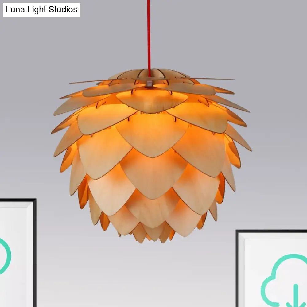 Pine Cone Pendant Lamp - Country Style Wood Suspension Light For Dining Table (12’/18’)