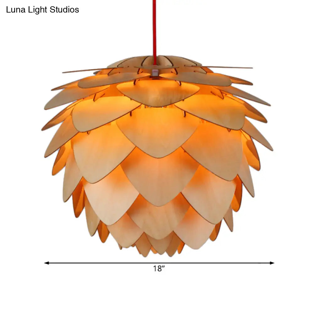 Pine Cone Pendant Lamp - Country Style Wood Suspension Light For Dining Table (12’/18’)