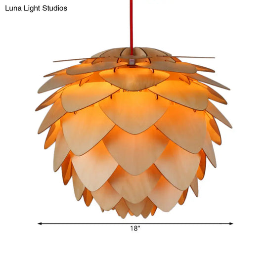 Pine Cone Pendant Lamp - Country Style Wood Suspension Light For Dining Table (12’/18’)