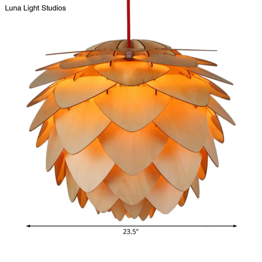 Pine Cone Pendant Lamp - Country Style Wood Suspension Light For Dining Table (12’/18’)