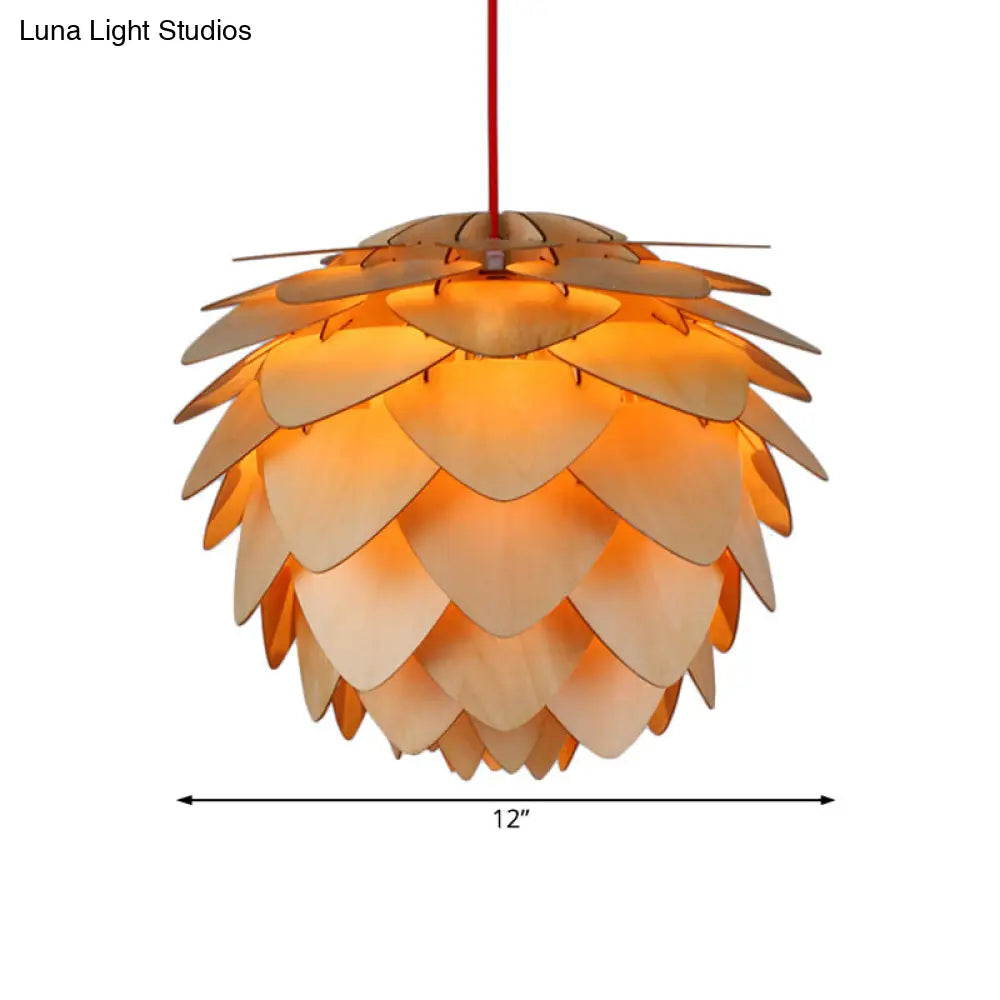 Pine Cone Pendant Lamp - Country Style Wood Suspension Light For Dining Table (12’/18’)