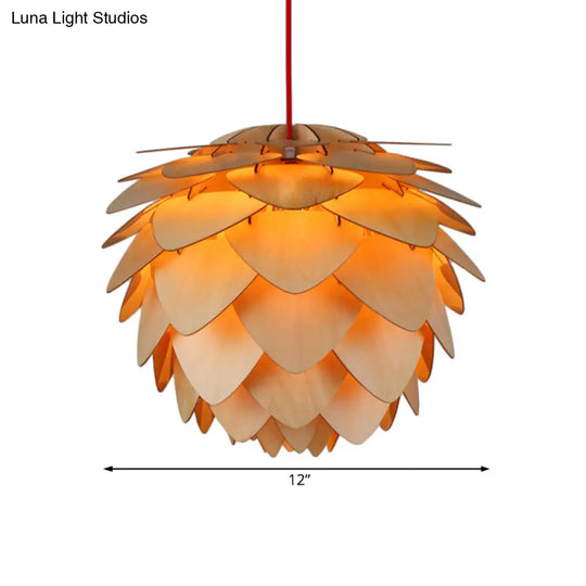 Pine Cone Pendant Lamp - Country Style Wood Suspension Light For Dining Table (12’/18’)