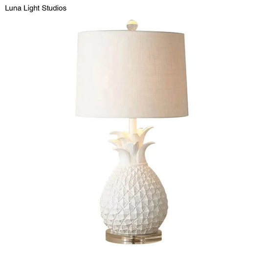 Pineapple Night Light: Resin Cartoon Table Lamp With Drum Fabric Shade 1 Bulb White/Yellow Glow