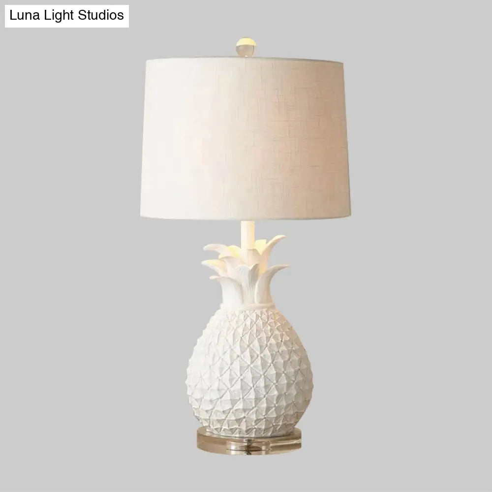 Pineapple Night Light: Resin Cartoon Table Lamp With Drum Fabric Shade 1 Bulb White/Yellow Glow