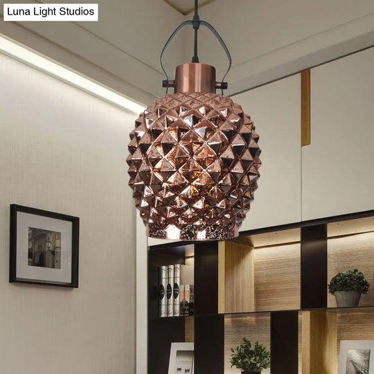 Pineapple Pendant Lighting: Colonial Copper/Chrome/Gold Glass Hanging Light Fixture For Bedroom