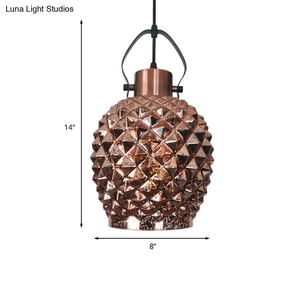 Pineapple Pendant Lighting: Colonial Copper/Chrome/Gold Glass Hanging Light Fixture For Bedroom