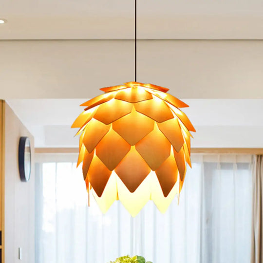 Pinecone Pendant Lighting - Lodge Style Wood Ceiling Fixture In Beige / 10’