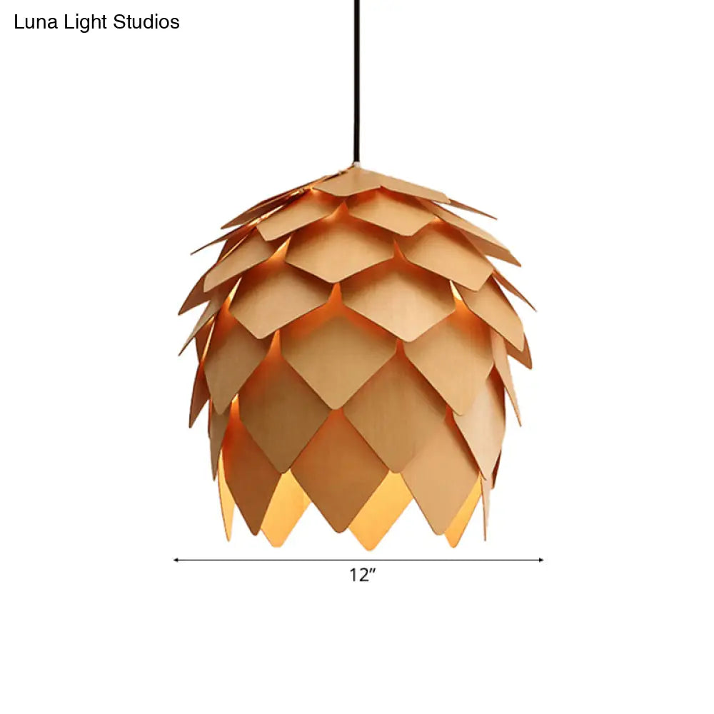 Pinecone Pendant Lighting - Lodge Style Wood Ceiling Fixture In Beige