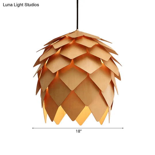 Pinecone Pendant Lighting - Lodge Style Wood Ceiling Fixture In Beige