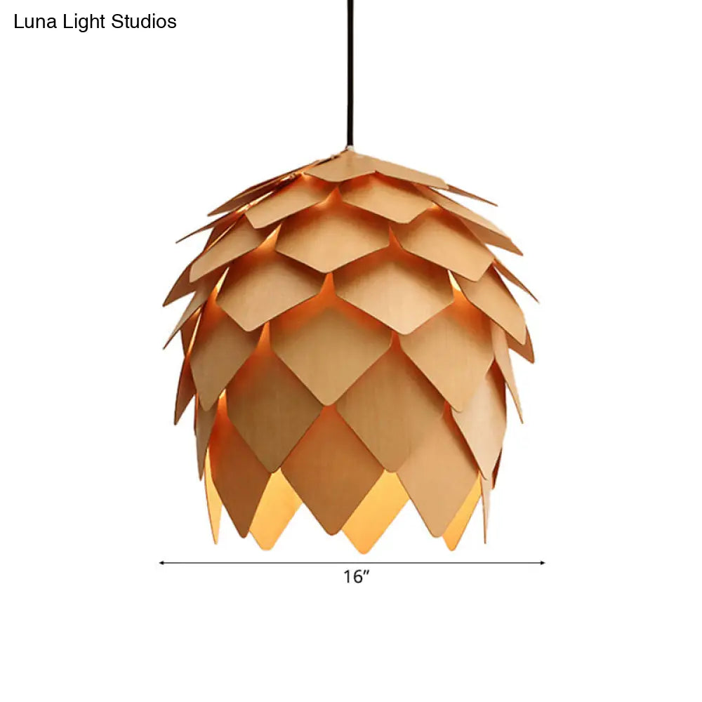 Pinecone Pendant Lighting - Lodge Style Wood Ceiling Fixture In Beige