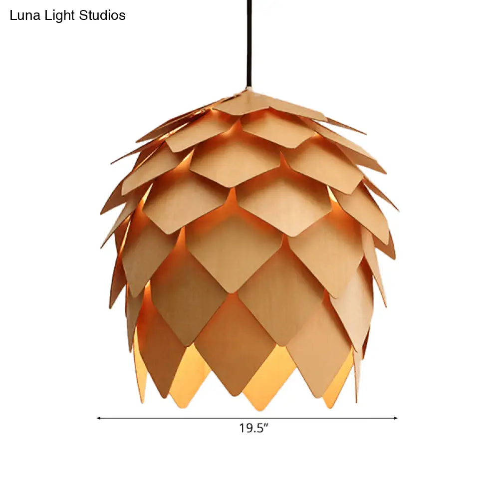 Pinecone Pendant Lighting - Lodge Style Wood Ceiling Fixture In Beige