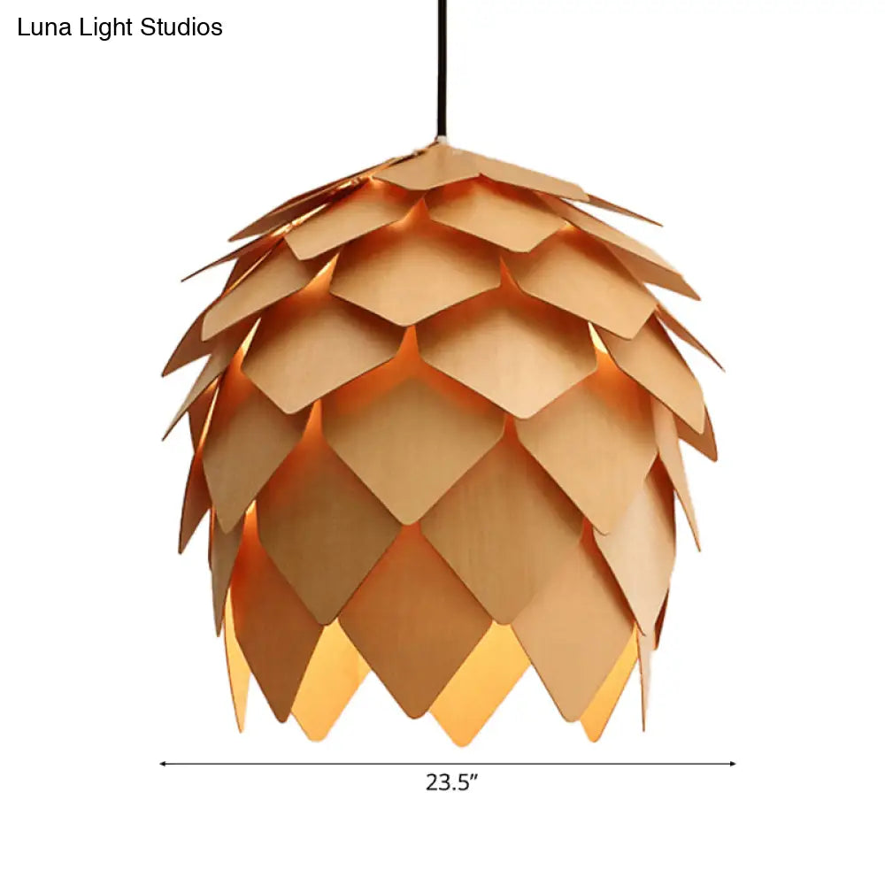 Pinecone Pendant Lighting - Lodge Style Wood Ceiling Fixture In Beige