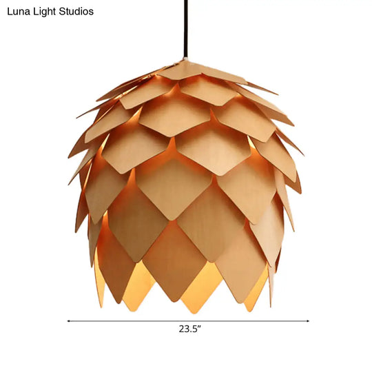 Pinecone Pendant Lighting - Lodge Style Wood Ceiling Fixture In Beige