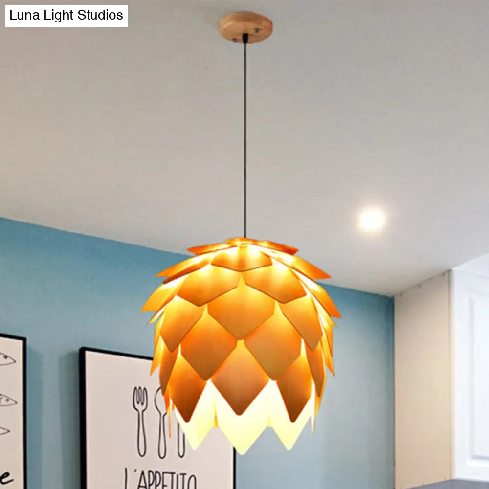 Pinecone Pendant Lighting - Lodge Style Wood Ceiling Fixture In Beige