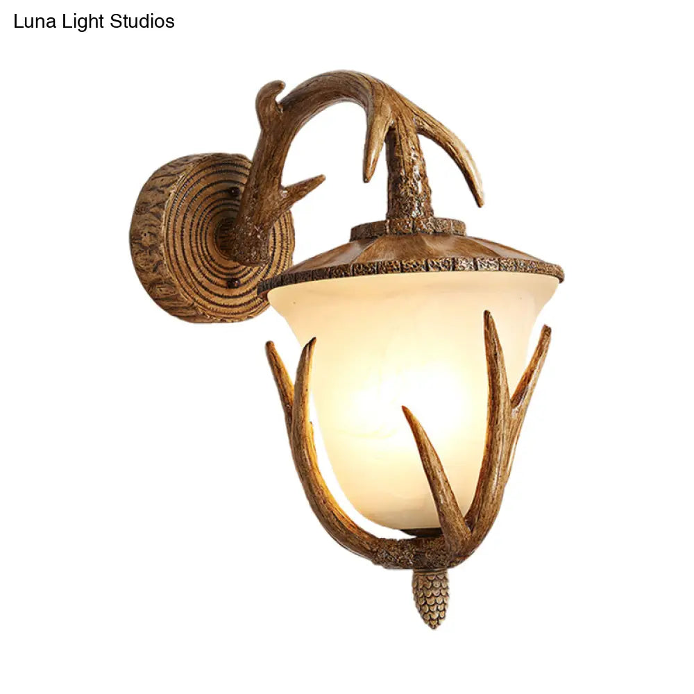 Pinecone Shade Sconce Light Fixture - Resin And Frosted Glass Wall Mount Lighting In Wood For