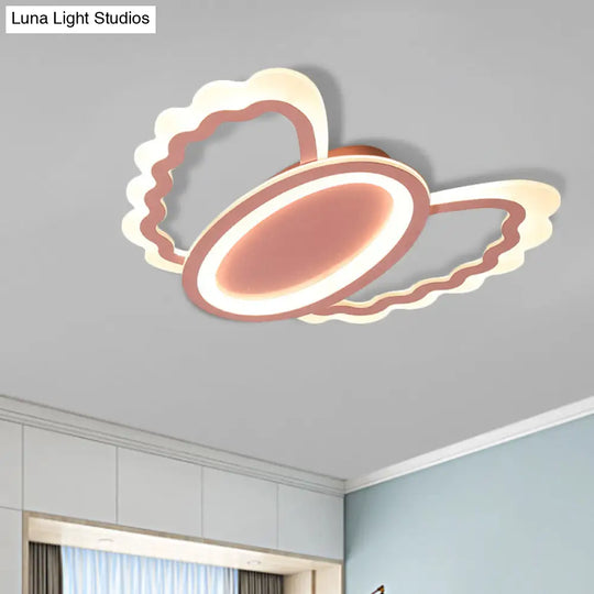 Pink Acrylic Kids’ Led Flush Mount Lamp: Oval Shell Light Fixture For Girls Room