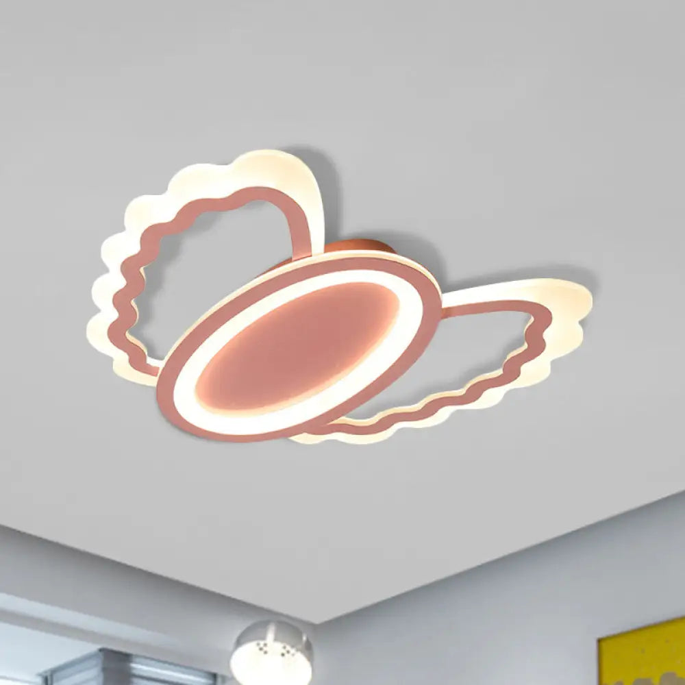 Pink Acrylic Kids’ Led Flush Mount Lamp: Oval Shell Light Fixture For Girls Room