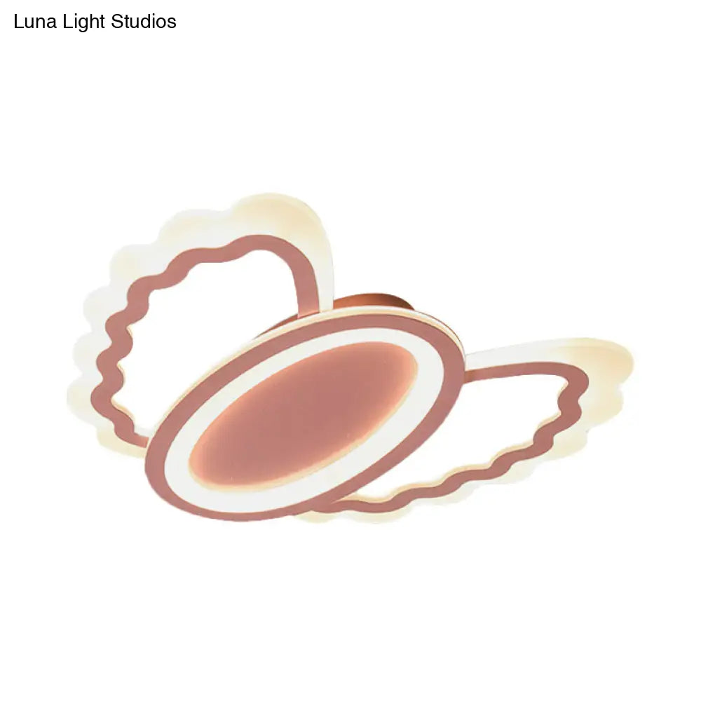 Pink Acrylic Kids Led Flush Mount Lamp: Oval Shell Light Fixture For Girls Room